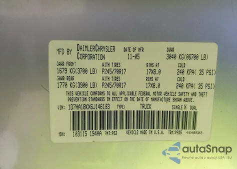 2006 Dodge Ram 1500 St from USA, damaged, VIN 1D7HA18KX6J146183